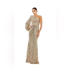 Mac Duggal Gold One-Shoulder Dress